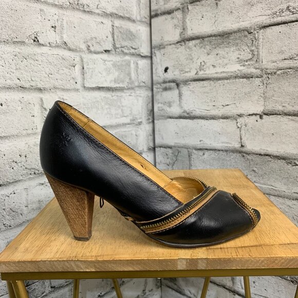 Fly Girl London Pump Brown Leather Retro Cone High Heels - Picture 4 of 13